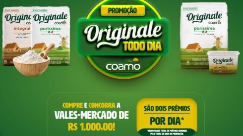 Imagem Promoção “Originale Todo Dia” da Coamo Está de Volta! Concorra à vales-mercado de mil reais! Prêmios Todo Dia