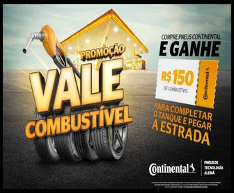 Promoção Vale-Combustível Continental 2025 com até R$150 para abastecer ao comprar pneus.