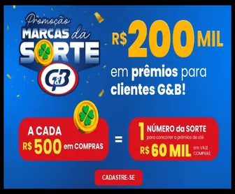 Banner da promoção Marcas da Sorte G&B com R$ 200 mil em prêmios para clientes do setor de autopeças.