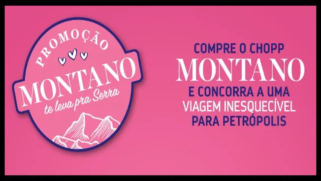 Imagem oficial da Promoção Montano te leva pra Serra, destacando a oportunidade de ganhar uma viagem com tudo pago para Petrópolis ao comprar Chopp Montano e se cadastrar.