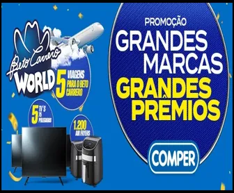 arte da promoção Grandes Marcas Grandes Prêmios Comper 2025 com TVs, air fryers e viagem para o Beto Carrero