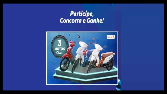 Imagem promocional da campanha Dia dos Pais Maracá Atacadão 2025 com o slogan “Participe, Concorra e Ganhe!”, exibindo três motos Shineray novas que serão sorteadas para clientes que realizarem compras acima de R$ 200,00 e se cadastrarem até 13/08/25.