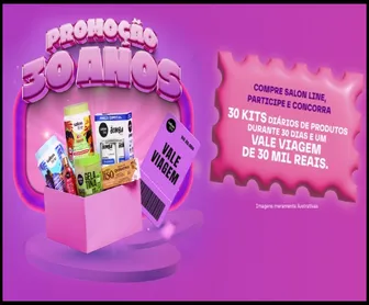 Promoção Salon Line 30 Anos com kits de produtos e vale-viagem de 30 mil reais.