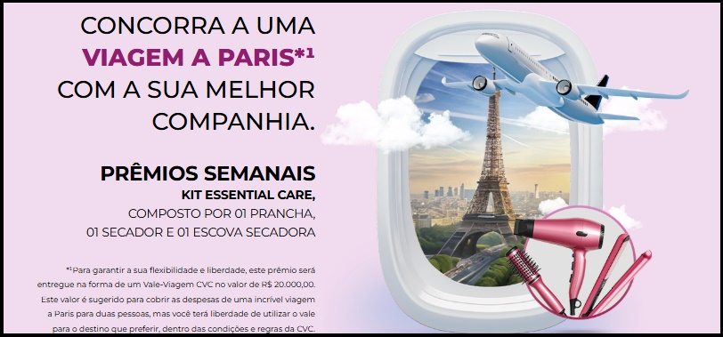 Imagem promocional da campanha L’Oréal Paris em parceria com as Lojas Americanas. Destaque para prêmios semanais, kits de cuidados para cabelo e o sorteio final de um vale-viagem no valor de R$ 20.000, com sugestão de viagem para Paris. Ideal para divulgação em redes sociais, sites e blogs de beleza.