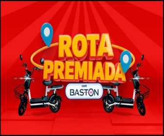 Imagem da promoção Rota Premiada com Baston 2025 mostrando uma scooter elétrica AS1401 em destaque, com produtos ABOVE® ao fundo e chamada para participar da promoção.