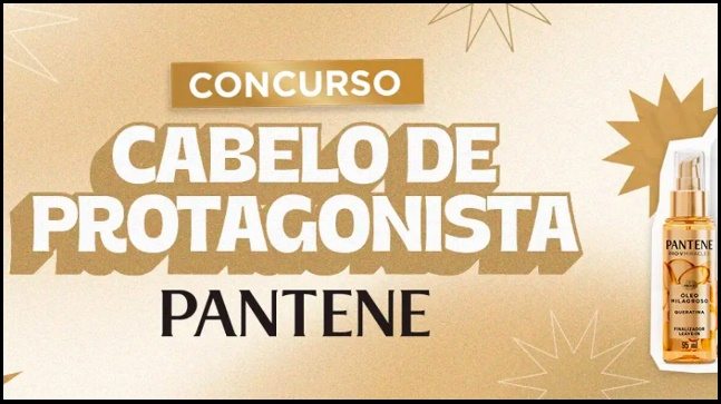 Imagem promocional do Concurso Cabelo de Protagonista Pantene 2025 destacando os prêmios: oito kits com iPhone 16 Pro Max e Dyson Airwrap, três viagens para Nova York com R$ 100.000 em barras de ouro, período de participação de 27/08/2025 a 23/09/2025, e instruções de cadastro e postagem do vídeo com hashtag #protagonistapantene
