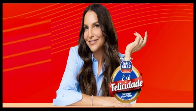 Imagem promocional da campanha São Braz é Só Felicidade 2025 com Ivete Sangalo, mostrando apartamento, carro 0 km, viagens para Salvador e prêmios instantâneos em dinheiro, válida de 17/08/2025 a 12/12/2025.