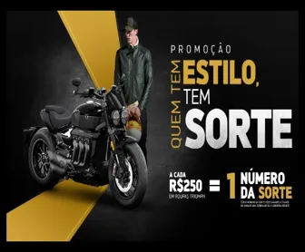 Promoção Quem Tem Estilo Tem Sorte Triumph 2025 com roupas e acessórios que dão chances de ganhar motos Rocket 3 e Speed 400.
