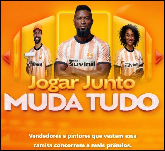 Profissionais comemorando a promoção Suvinil “Jogar Junto Muda Tudo” com cupons fiscais, prêmios em dinheiro e viagens para equipes vencedoras.
