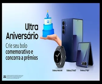 Promoção Ultra Aniversário Samsung Members 2025 com bolo comemorativo e prêmios Galaxy Z Fold7, Galaxy Z Flip7 e Galaxy Watch8.