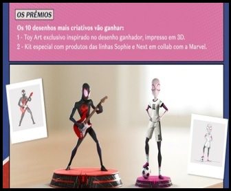 Criança segurando desenho colorido do Spider-Man ou Spider-Gwen na Promoção O Boticário Minha Versão Aranha 2025, concorrendo a kits exclusivos e Toy Art 3D.