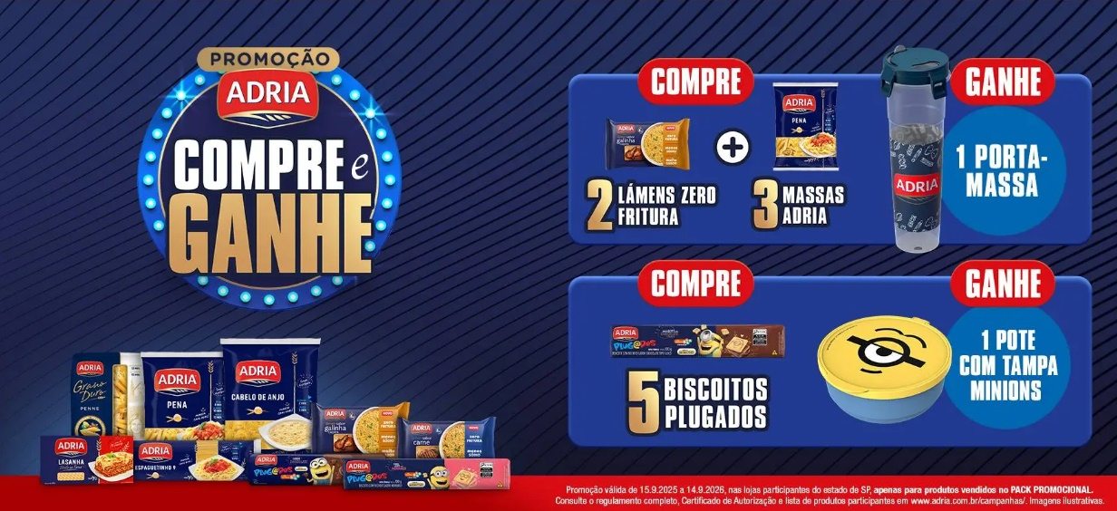 Participe da promoção Adria Compre e Ganhe em São Paulo e leve brindes instantâneos para sua cozinha: potes para massas e porta-biscoitos dos Minions!