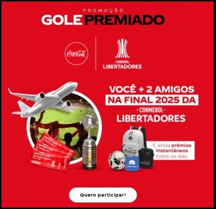 Promoção Gole Premiado Coca-Cola 2025, concorra a viagem para a final da Libertadores e prêmios instantâneos