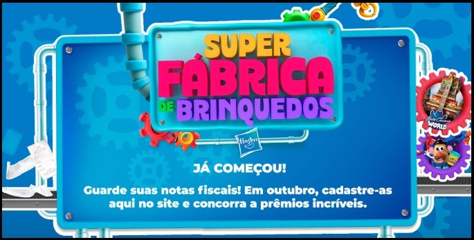Arte promocional colorida da campanha Super Fábrica de Brinquedos Hasbro 2025, destacando os prêmios oferecidos: dois pacotes de viagem completos para o parque Beto Carrero World, em Santa Catarina, e 14 kits semanais contendo sete brinquedos originais da Hasbro, como Capitão América, Baby Alive, Transformers e Play-Doh. O material ressalta que a participação é válida até 31 de dezembro de 2025 mediante a compra mínima de R$150,00 em produtos Hasbro nas lojas participantes.