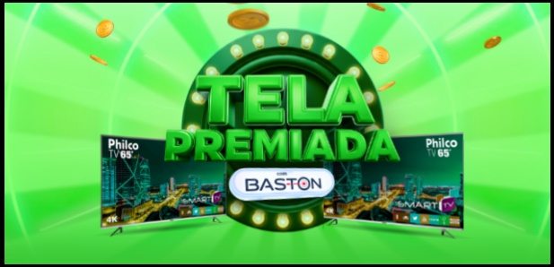 Transforme sua sala em cinema com a promoção Tela Premiada Baston 2025. Compre produtos participantes no Master Sonda, Badotti e Econômico Atacadão e concorra a 19 TVs Philco 65 polegadas Smart 4K.