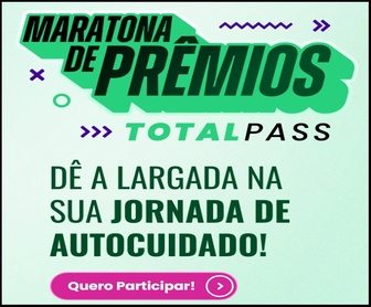 Banner da promoção Maratona de Prêmios TotalPass 2025, com destaque para sorteio de iPhone 17 e planos anuais de academia grátis até 21/11/2025.