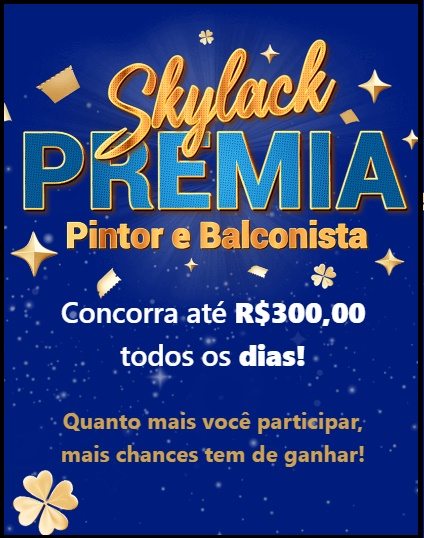 Participe da Promoção Skylack Premia 2025 e transforme suas vendas em prêmios! A cada R$200 em produtos, você ganha raspadinhas digitais e pode receber até R$300 em cartões pré-pagos.
