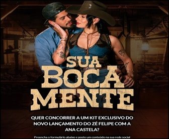 Kit exclusivo da promoção Sony Music Ana Castela e Zé Felipe 2025 com câmera Polaroid, chapéu autografado, camiseta e ecobag.