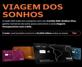 Banner oficial da Promoção Visa Viagem dos Sonhos 2025, destacando os prêmios de até R$125 mil em vouchers de viagem e milhas Smiles, com imagem ilustrativa de destinos como Orlando, Cancun e Bariloche e o logotipo da Visa.