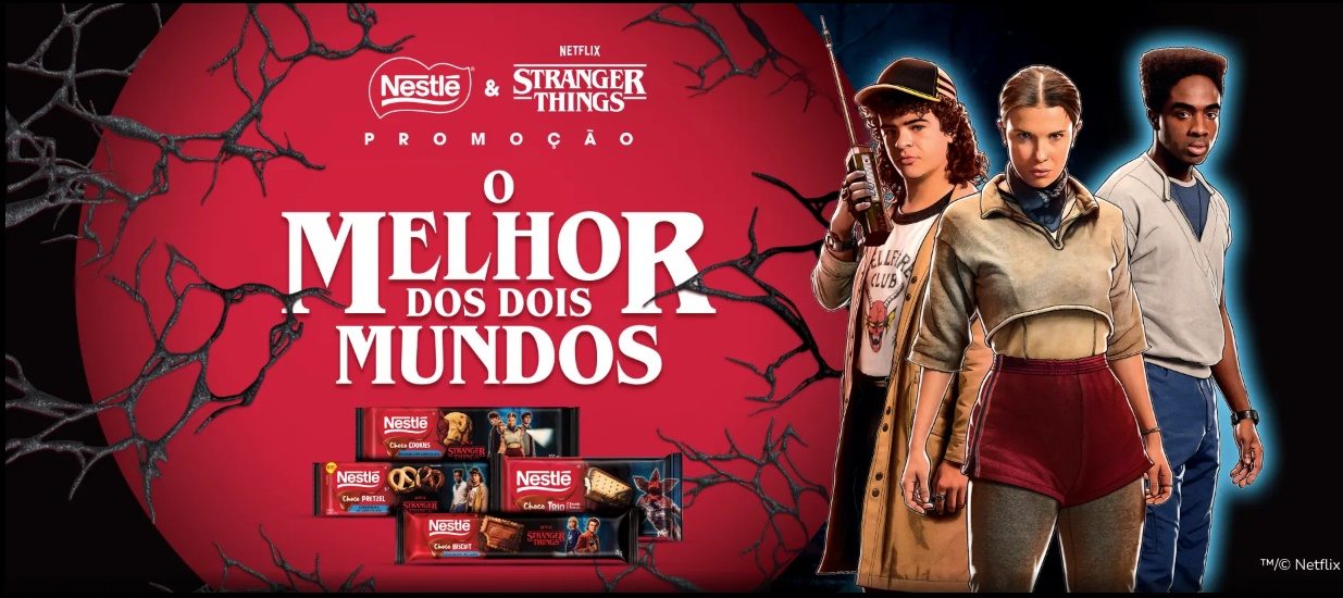 Descubra a Promoção Nestlé Stranger Things 2025, compre produtos da linha Nestlé Choco, cadastre sua nota fiscal e concorra a R$ 100 mil em barras de ouro e 250 brindes instantâneos, incluindo bonés, canecas e caixas de produtos temáticos da série Stranger Things. Promoção válida de 14/10/2025 a 16/12/2025.