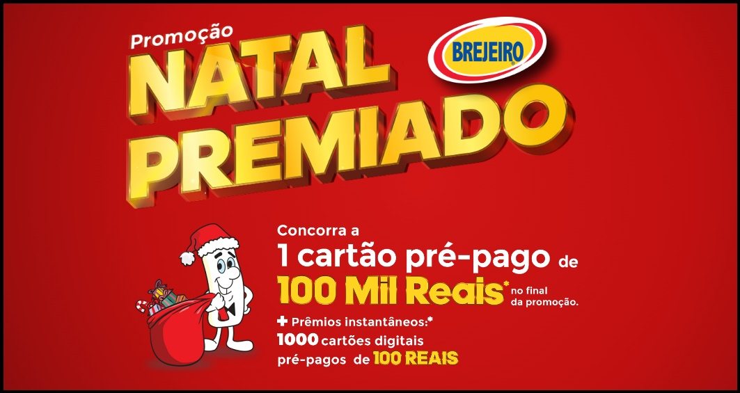 Compre 1 pacote de Arroz Brejeiro, cadastre-se e participe da promoção Natal Premiado 2025 para ganhar prêmios instantâneos e concorrer ao sorteio final de R$100 mil.