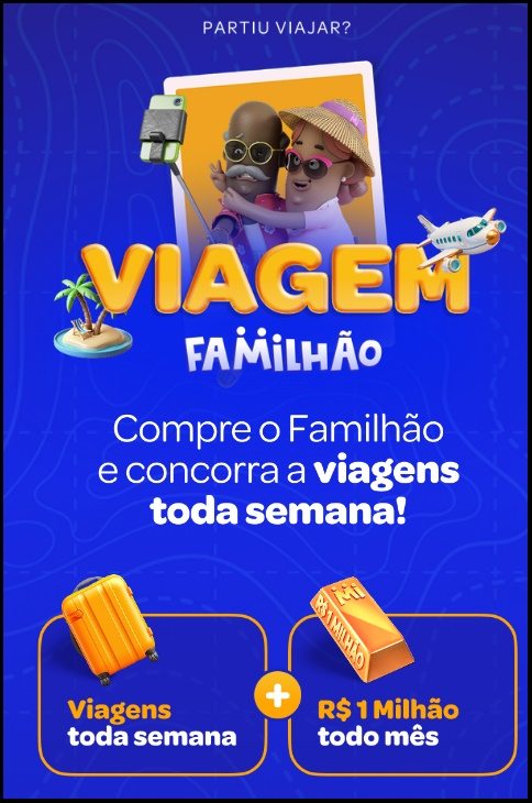 Participe da Promoção Viagem Familhão e concorra a pacotes de viagem incríveis para Orlando, cruzeiros e resorts no Brasil. Garanta seus números da sorte com a assinatura do Familhão!