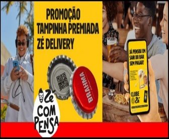 Promoção Tampinha Premiada Zé Delivery 2025 com cerveja Brahma, QR Code na tampa e pontos instantâneos no app para ganhar prêmios.