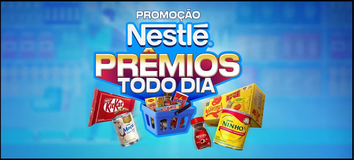 Promoção Nestlé Prêmios Todo Dia com sorteios de R$200 a cada 15 minutos e 1 moto zero km por dia ao comprar produtos Nestlé.