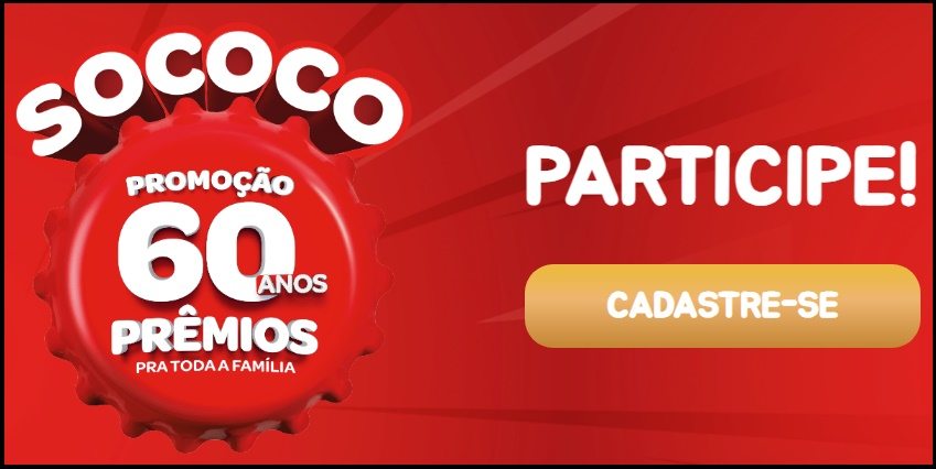 Imagem da Promoção Sococo 60 Anos destacando carro 0km, moto, iPhone, Smart TV e prêmios em dinheiro, convidando o consumidor a participar da promoção até 22/07/2026 cadastrando notas fiscais de produtos Sococo.