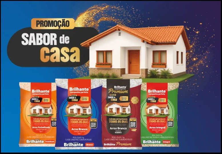 Promoção Arroz Brilhante 2026 Sabor de Casa com prêmios instantâneos de R$ 100 e grande prêmio final de R$ 150 mil para quem comprar e cadastrar.