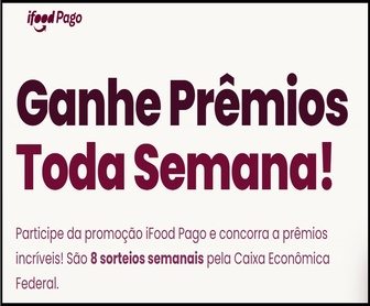 Imagem da nova Promoção iFood Pago Receita da Sorte 2026, mostrando comerciantes com CNPJ ativo usando a conta digital iFood Pago, com destaque para a chamada “Concorra a R$400 mil em certificados de barras de ouro” e menção a sorteios semanais e prêmio final.