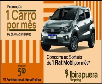 Promoção Shopping Ibirapuera 2026 - Concorra a 11 carros Fiat Mobi Like 0km realizando compras a partir de R$500