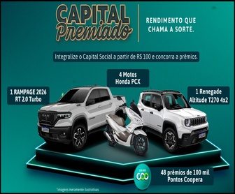 Campanha Capital Premiado Sicoob Unique Br 2026 anuncia sorteio de carros zero quilômetro, motos Honda PCX e milhares de pontos Coopera para cooperados