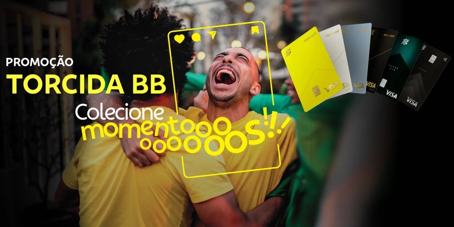 Imagem ilustrativa da Promoção Torcida BB 2026 do Banco do Brasil com destaque para prêmios da Copa do Mundo, cartões Ourocard Visa e informações sobre sorteios e números da sorte.