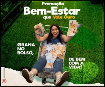 Banner publicitário da Promoção Covabra 2026 com o tema "Bem Estar Que Vale Ouro", exibindo uma barra de ouro reluzente, o logotipo do supermercado e informações sobre o prêmio de 50 mil reais e vales-compras.