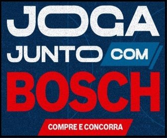 Banner da Promoção Joga Junto com Bosch 2026 mostrando prêmios como Smart TV 55 polegadas, cervejeira e kits de ferramentas profissionais com destaque para o período de participação até 14/06/2026.