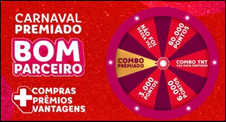 Imagem da Promoção Carnaval Premiado Bom Parceiro 2026, mostrando kits de produtos da Cervejaria Petrópolis como Itaipava Pilsen, Petra Origem e TNT Energy Drink, destacando a oportunidade de participar da promoção, cadastrar na promoção e ganhar prêmios instantâneos e pontos de fidelidade.