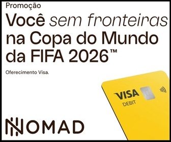 Arte promocional da campanha Nomad Visa Copa do Mundo 2026 destacando a chance de ganhar viagens internacionais para assistir aos jogos da competição.