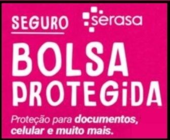 Folião segurando sua bolsa com proteção digital, destacando o Seguro Bolsa Protegida da Serasa para o Carnaval 2026 com 1 mês grátis.