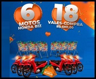 Imagem colorida mostrando a arte oficial da promoção “CompreMax Supermercados 21 Anos”, destacando prêmios como 6 motos Honda Pop 110i e 18 vales-compras de R$ 500; o layout tem balões, confetes, logo do CompreMax e frases como “Compre, Participe e Concorra” sobre um fundo vibrante de aniversário.