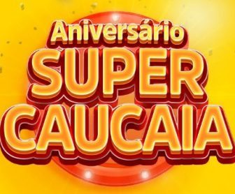 Imagem promocional do Aniversário Super Caucaia 2024, destacando prêmios como motos, iPhones, geladeiras abastecidas e vale-compras, com detalhes sobre a participação.