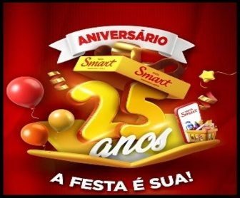 Promoção Aniversário de 25 Anos Rede Smart Supermercados com sorteio de carro, motos e milhares de vales-compra instantâneos válidos até 30/09/2025.