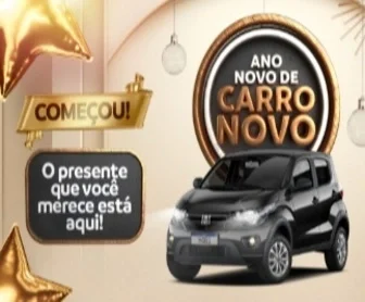 Imagem ilustrativa da promoção "Ano Novo de Carro Novo" da Vicunha, mostrando o carro Fiat Mobi 2025, prêmio principal da promoção, ao lado de cupons de participação e uma nota fiscal. A imagem tem como objetivo destacar os prêmios e a forma de participação no sorteio.