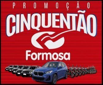 Promoção Cinquentão Formosa 2025 com prêmios incríveis como BMW X1, carros Polo 0km, motos Yamaha e Hunter, corridas de prêmios de até R$ 2.500, válida para clientes da região metropolitana de Belém.