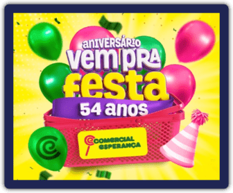 Imagem promocional do Aniversário de 54 anos do Comercial Esperança com destaque para a campanha 