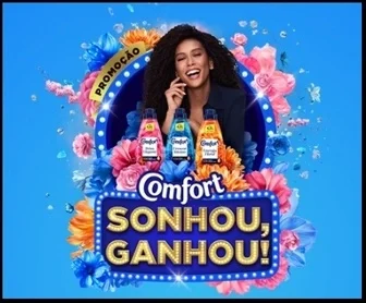 Imagem oficial da Promoção Comfort Sonhou, Ganhou, com destaque para o prêmio de R$ 1 milhão em certificado de ouro e jogos de cama exclusivos para quem acumula selos.