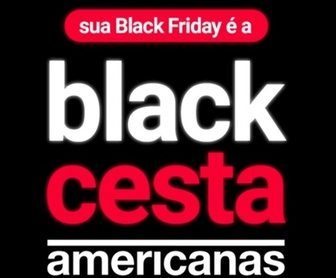 Imagem promocional da Black Cesta Americanas, destacando a oportunidade de ganhar prêmios incríveis, incluindo um cartão pré-pago de R$ 50 mil e cupons de compras. A imagem apresenta elementos visuais vibrantes que capturam a essência da Black Friday, com ícones de compras e prêmios, convidando os consumidores a participar da promoção.