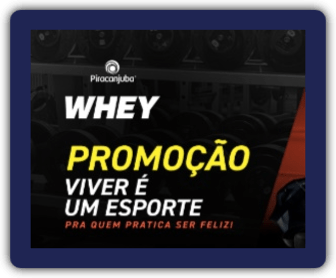 Imagem promocional da Piracanjuba Whey destacando a promoção “Viver é um Esporte, pra quem pratica ser feliz!”, com informações sobre prêmios, datas e regras de participação.