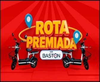 Imagem da promoção Rota Premiada com Baston 2025 mostrando uma scooter elétrica AS1401 em destaque, com produtos ABOVE® ao fundo e chamada para participar da promoção.