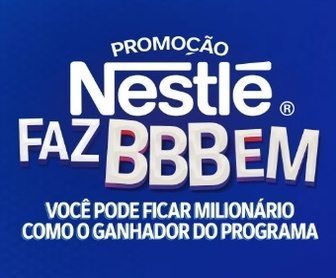 Imagem promovendo a Promoção Nestlé Faz BBBem 2025, destacando prêmios como barras de ouro e o prêmio final de R$ 2 milhões. A imagem incentiva os participantes a adquirirem produtos da Nestlé ou Garoto para concorrer a sorteios diários, semanais e ao grande prêmio.